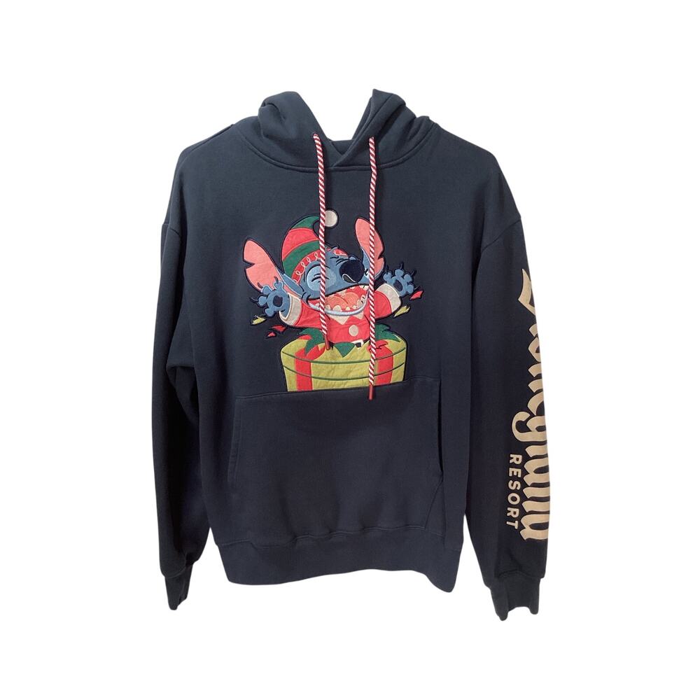 Disneyland Merry Stitchmas Stitch navy blue hooded sweatshirt adult‎ size small